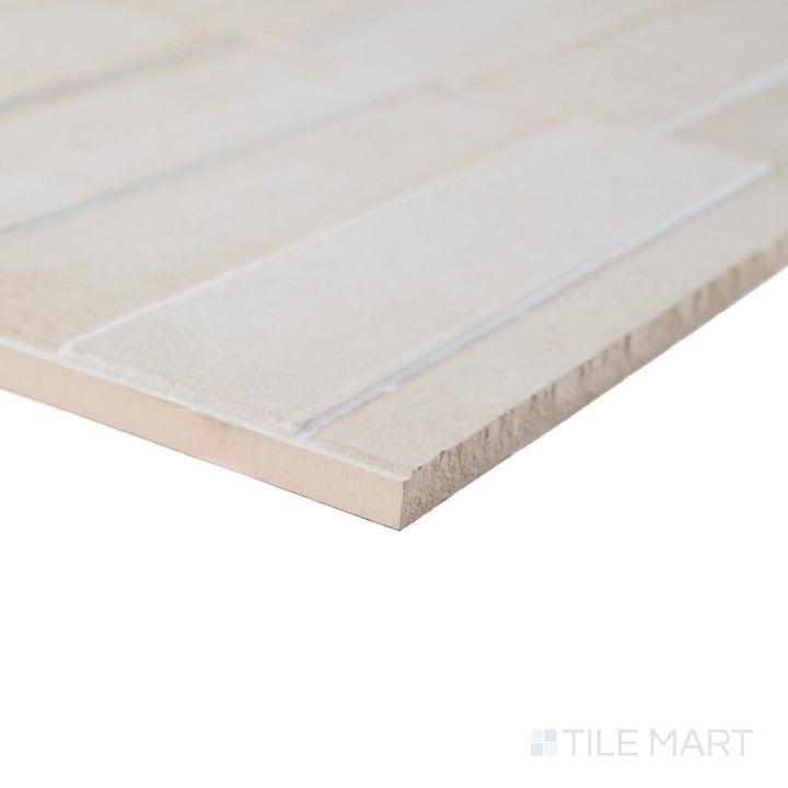 Corner shot of Slant Sand panel capturing its dimensional edge and quiet, organic matte surface.
