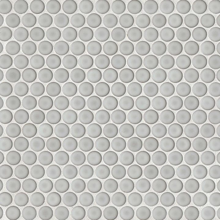 360° 3/4" Penny Round Glazed Porcelain Mosaic 12X12 Dove Grey Gloss