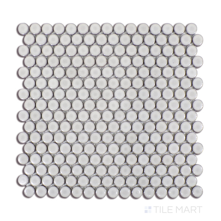 360° 3/4" Penny Round Glazed Porcelain Mosaic 12X12 Dove Grey Gloss