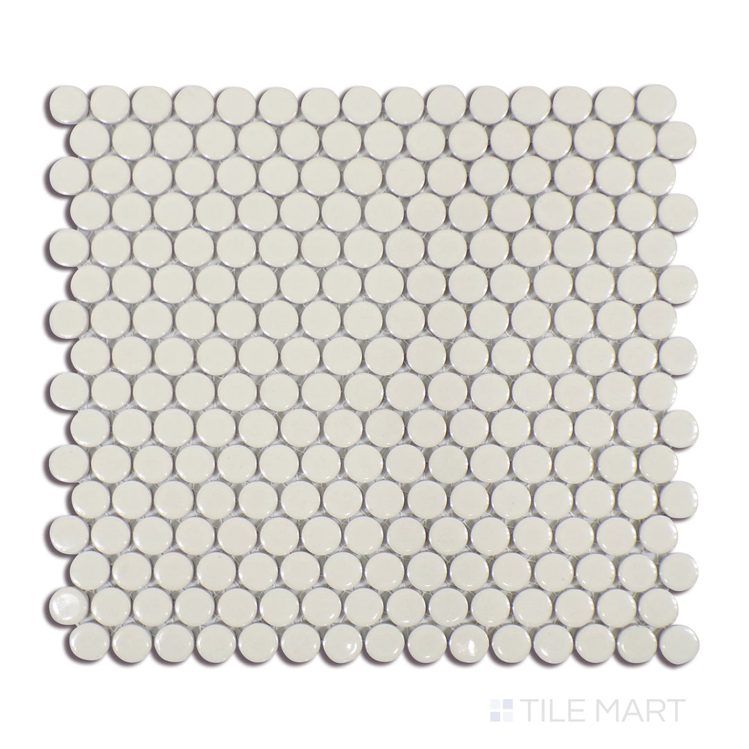 360° 3/4" Penny Round Glazed Porcelain Mosaic 12X12 Off White Gloss