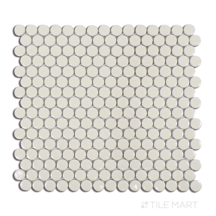 360° 3/4" Penny Round Glazed Porcelain Mosaic 12X12 Off White Gloss