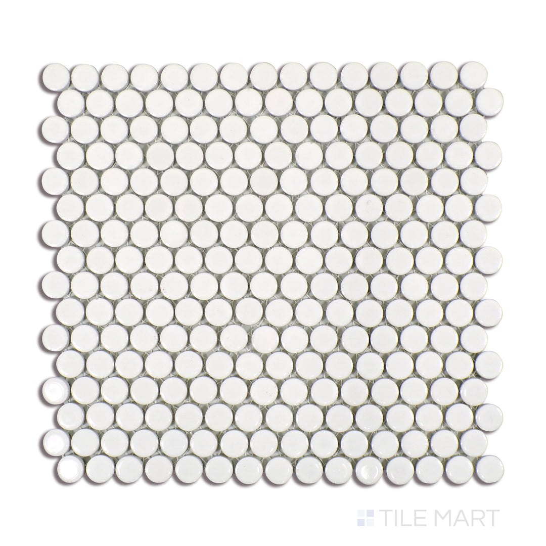 360° 3/4" Penny Round Glazed Porcelain Mosaic 12X12 White Gloss