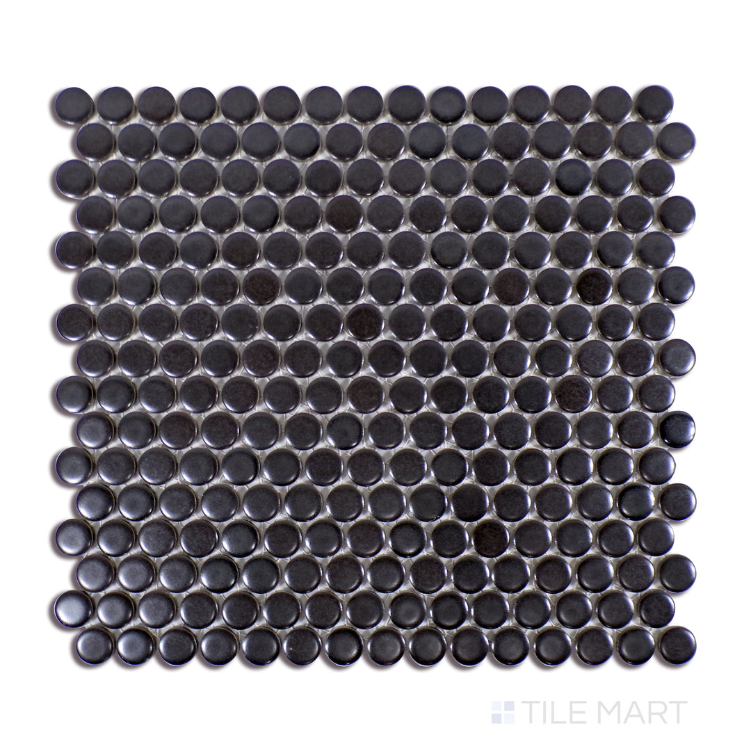 360° 3/4" Penny Round Glazed Porcelain Mosaic 12X12 Charcoal Matte