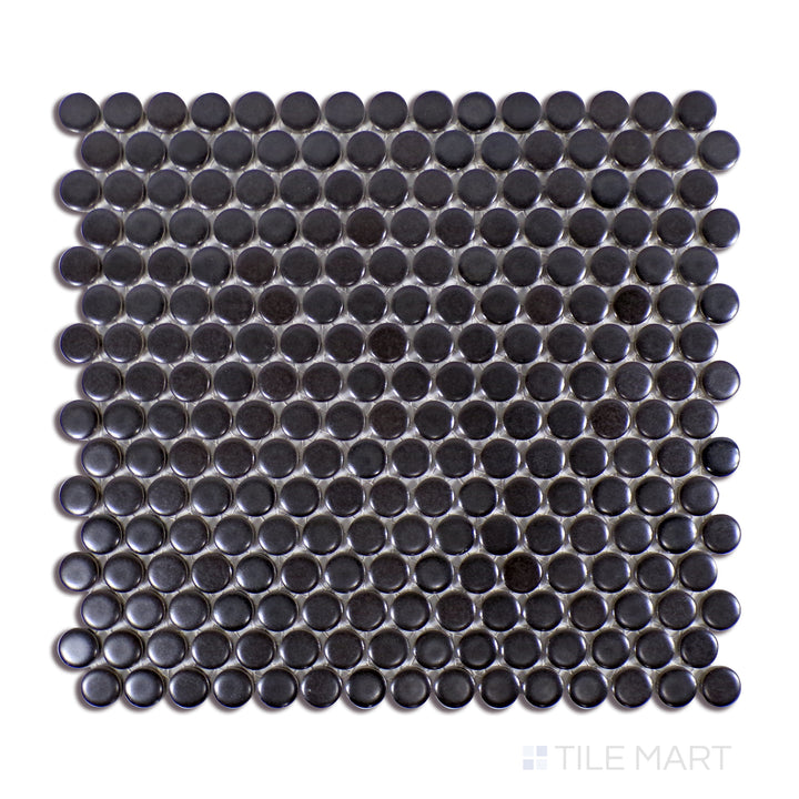 360° 3/4" Penny Round Glazed Porcelain Mosaic 12X12 Charcoal Matte