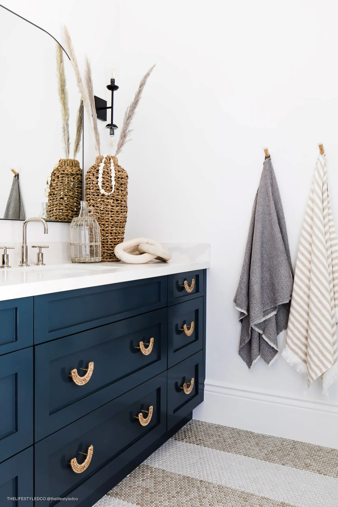 A warm and organic atmosphere is created with 360° Pumice 3/4" Penny Round Matte Glazed Porcelain Mosaic, blending earthy tones with modern sophistication.