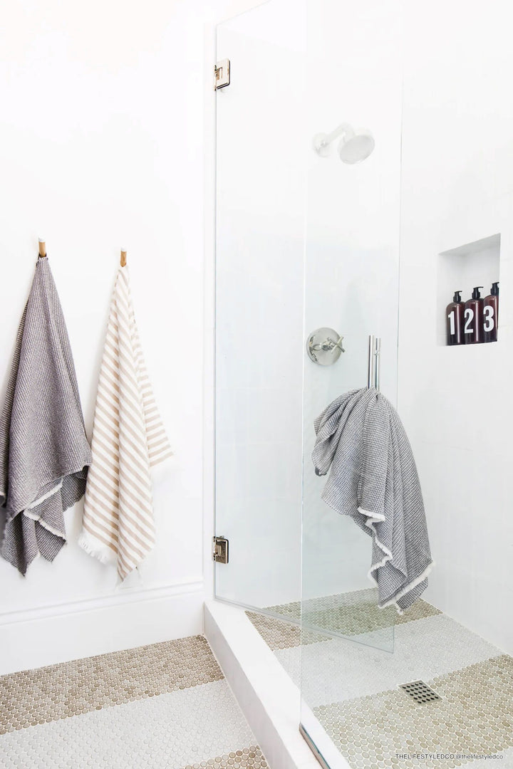 A subtle pumice-toned matte finish gives 360° Pumice 3/4" penny round porcelain mosaic a soft yet refined appeal.