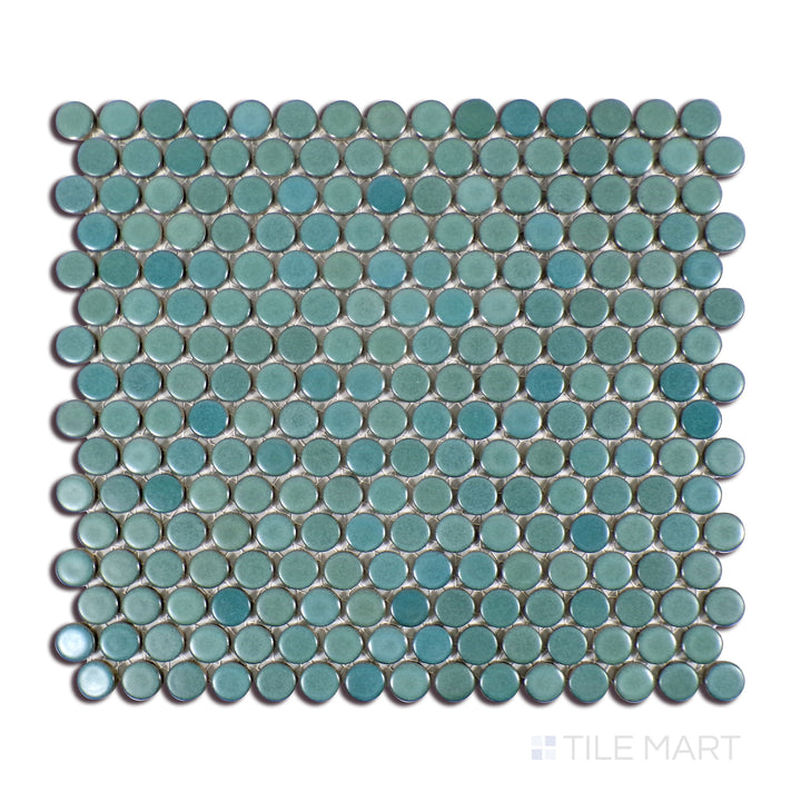 360° 3/4" Penny Round Glazed Porcelain Mosaic 12X12 Silver Sage Matte