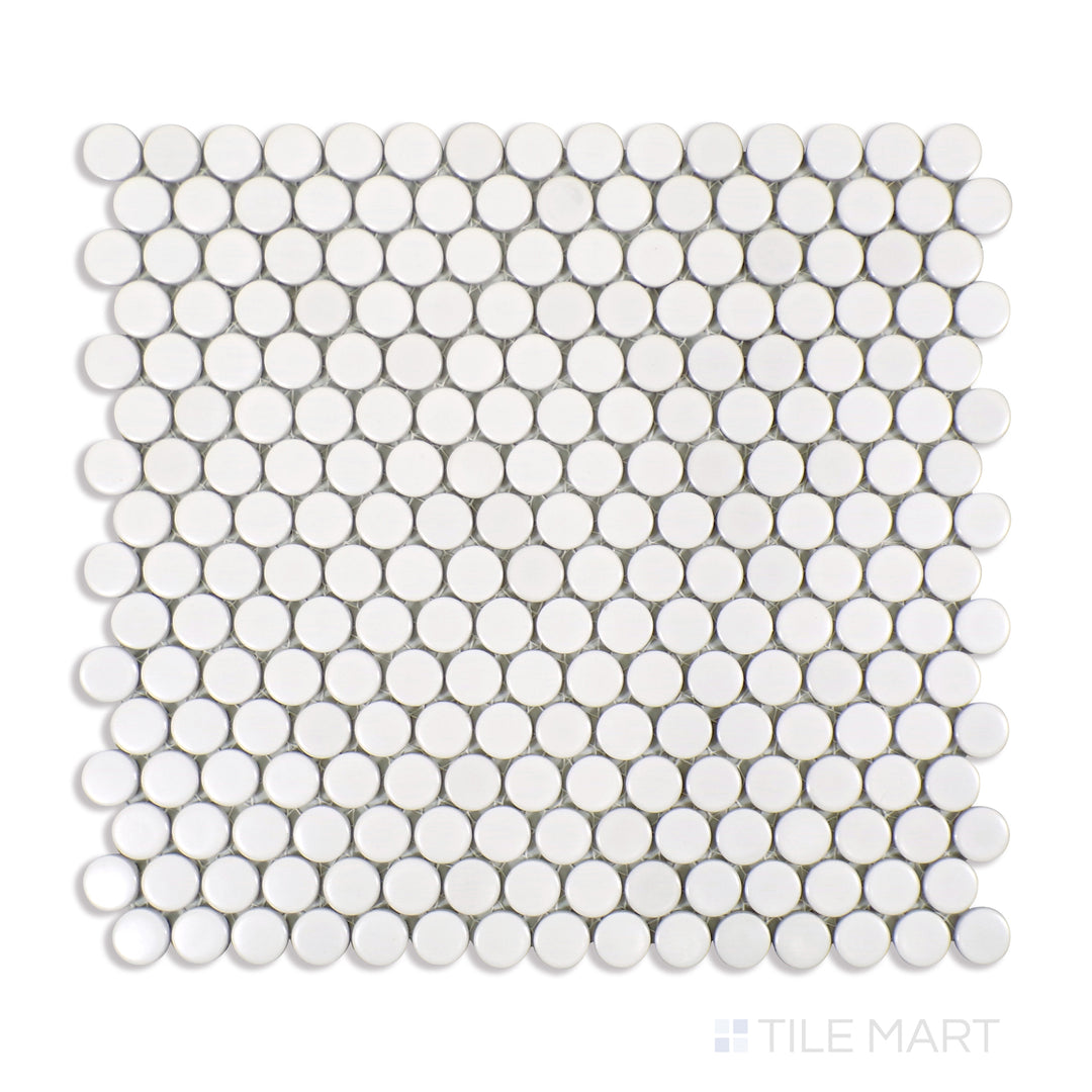 360° 3/4" Penny Round Glazed Porcelain Mosaic 12X12 White Matte