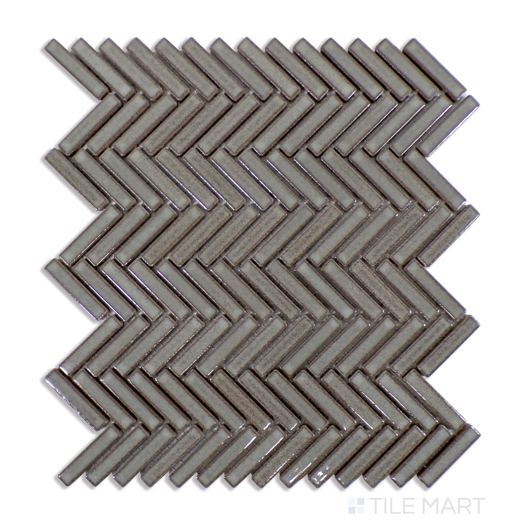 90° 1/2X2 Herringbone Glazed Porcelain Mosaic 11X12-1/4 Gray Haze Gloss