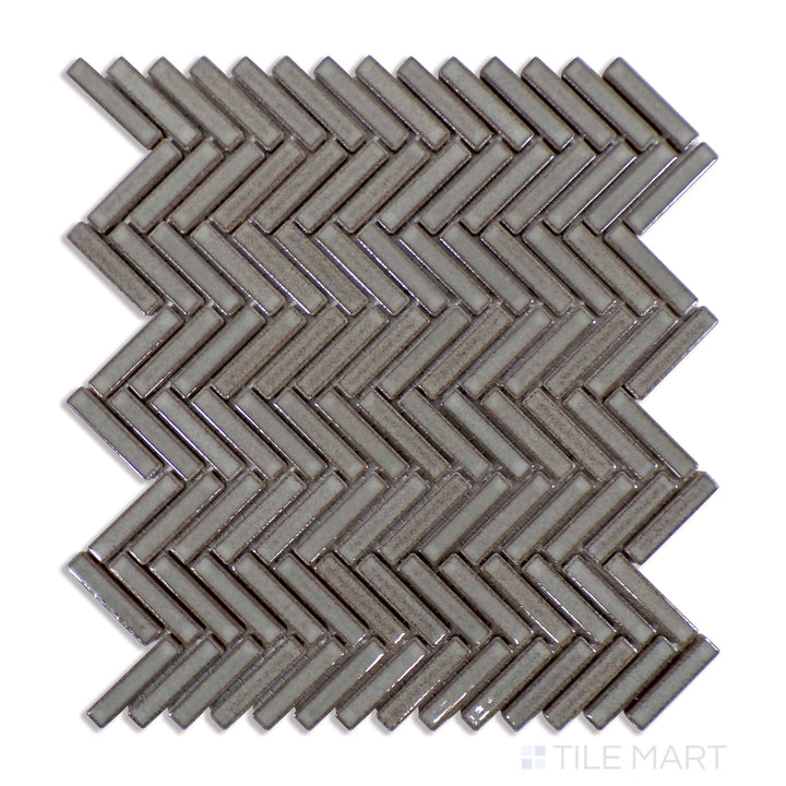 90° 1/2X2 Herringbone Glazed Porcelain Mosaic 11X12-1/4 Gray Haze Gloss