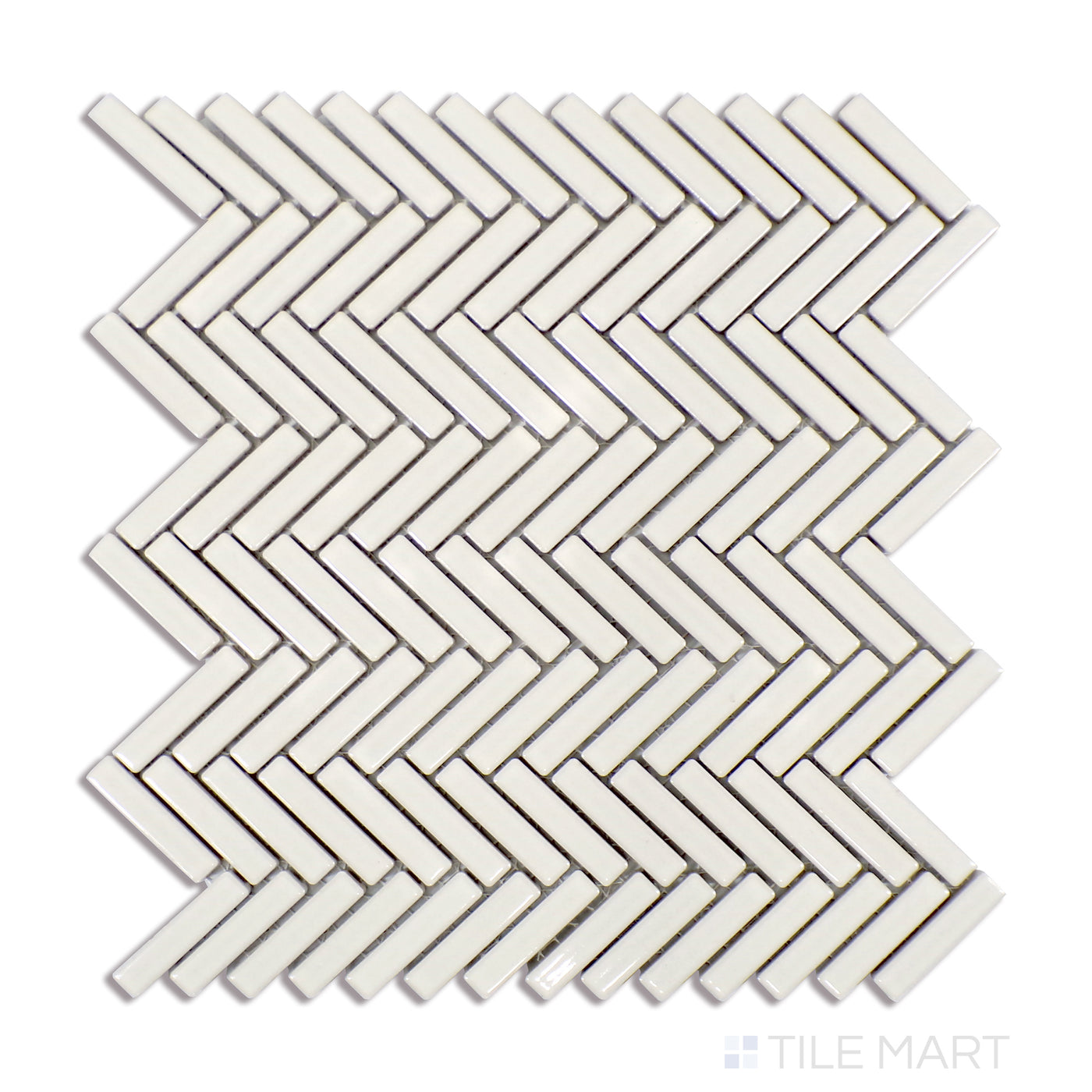 90° 1/2X2 Herringbone Glazed Porcelain Mosaic 11X12-1/4 Off White Gloss
