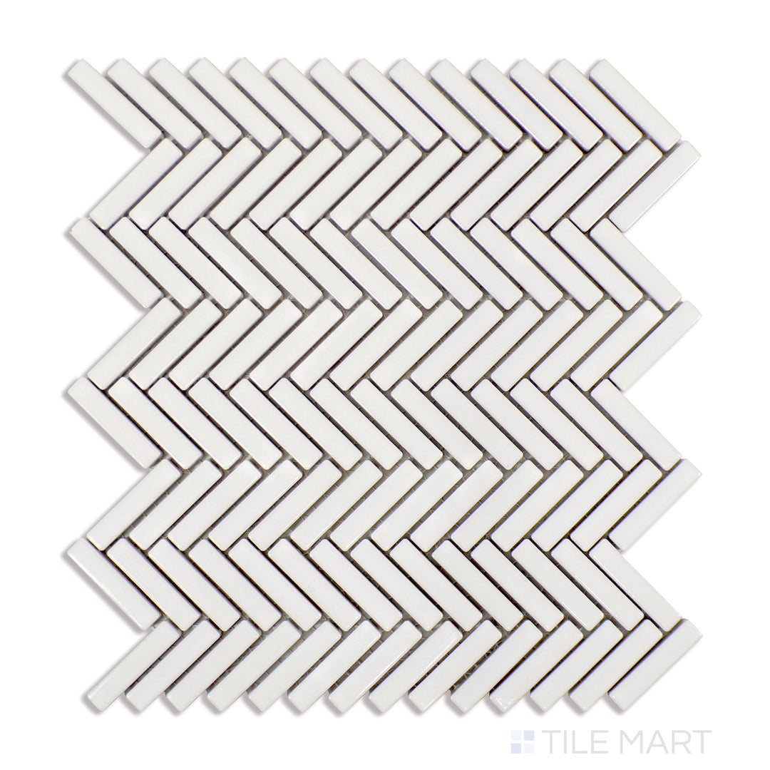 90° 1/2X2 Herringbone Glazed Porcelain Mosaic 11X12-1/4 White Gloss