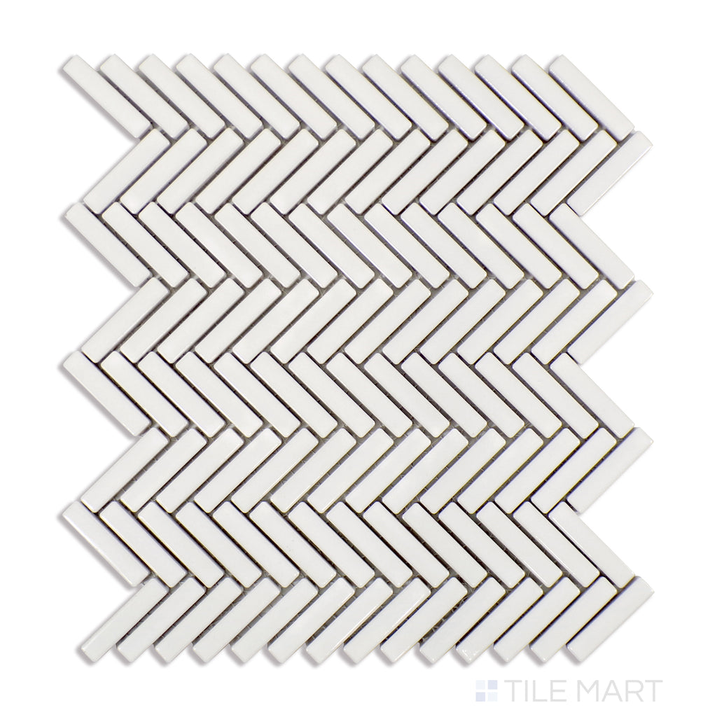 90° 1/2X2 Herringbone Glazed Porcelain Mosaic 11X12-1/4 White Gloss
