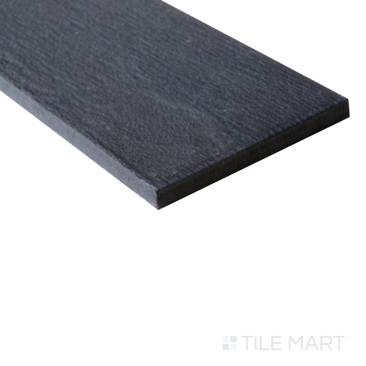 A zoomed-in shot of Allora Black 3X24 Matte Glazed Porcelain tile captures its deep black shade and smooth matte glaze, perfect for modern and bold interiors.