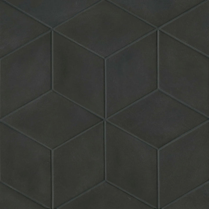 An overhead perspective of the Allora Black 7.375x12.75 matte tile reveals its deep, sophisticated shade and a fine matte texture for a modern appeal.