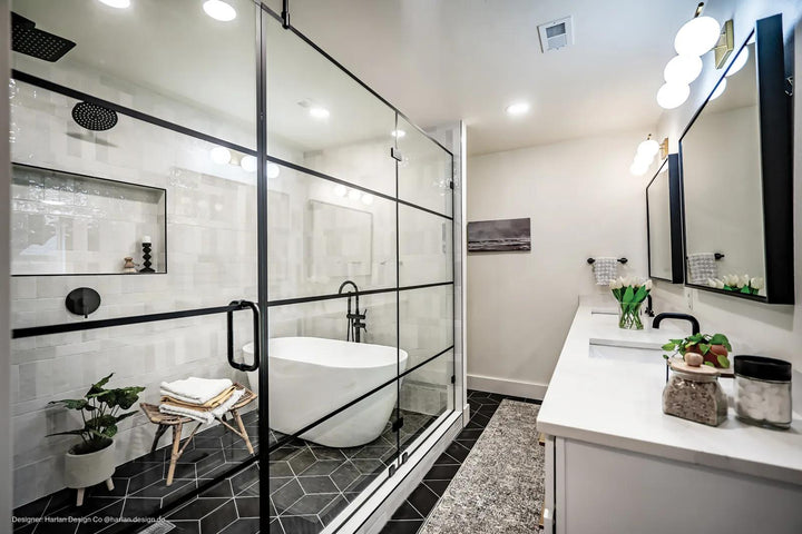 A sophisticated black matte glazed porcelain tile, Allora Black 7.375x12.75 features a refined and modern look.