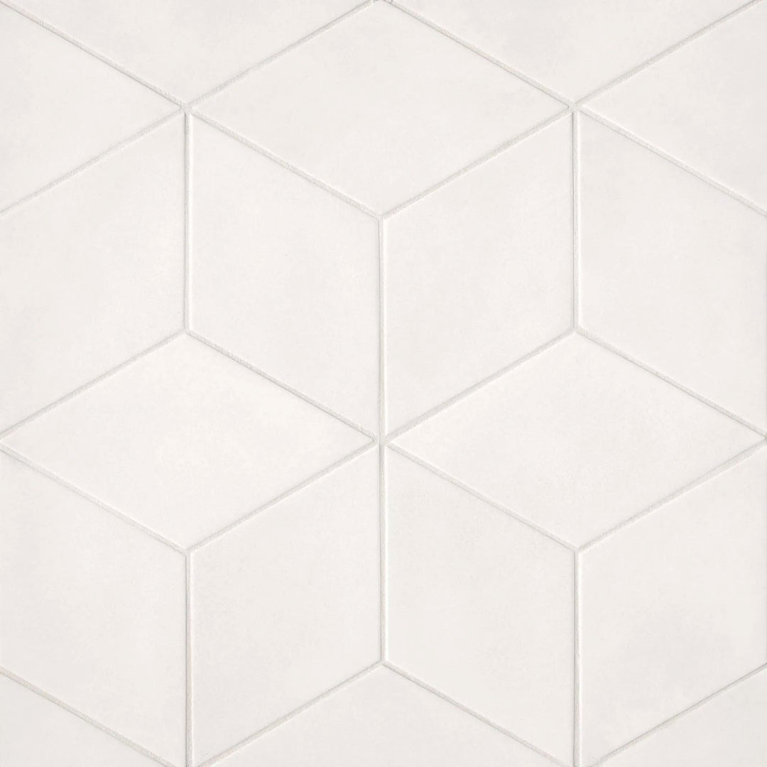 This top-down image highlights the Allora White 7.375x12.75 matte tile, reflecting a crisp and airy aesthetic that complements various interior styles.