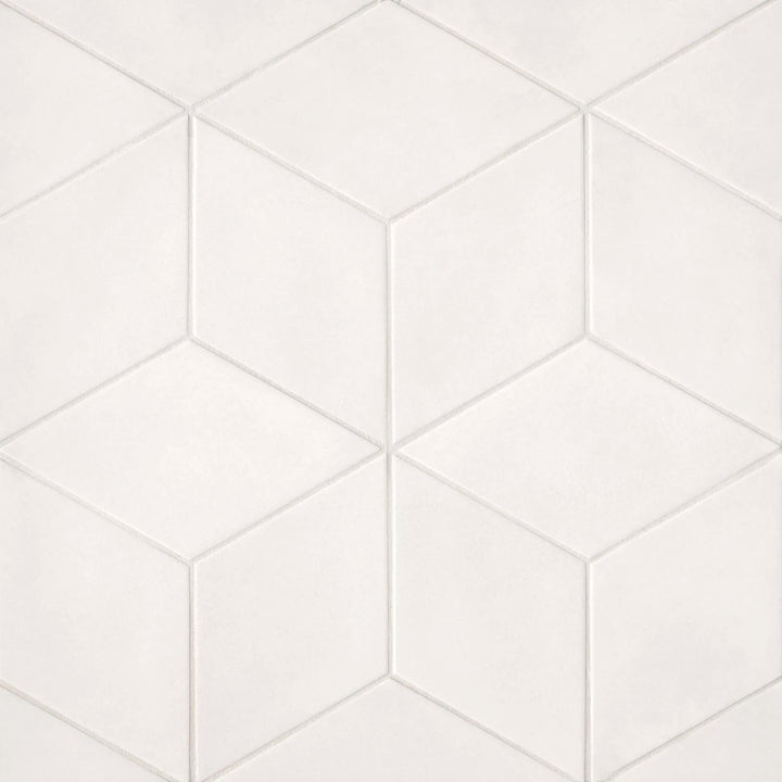 This top-down image highlights the Allora White 7.375x12.75 matte tile, reflecting a crisp and airy aesthetic that complements various interior styles.