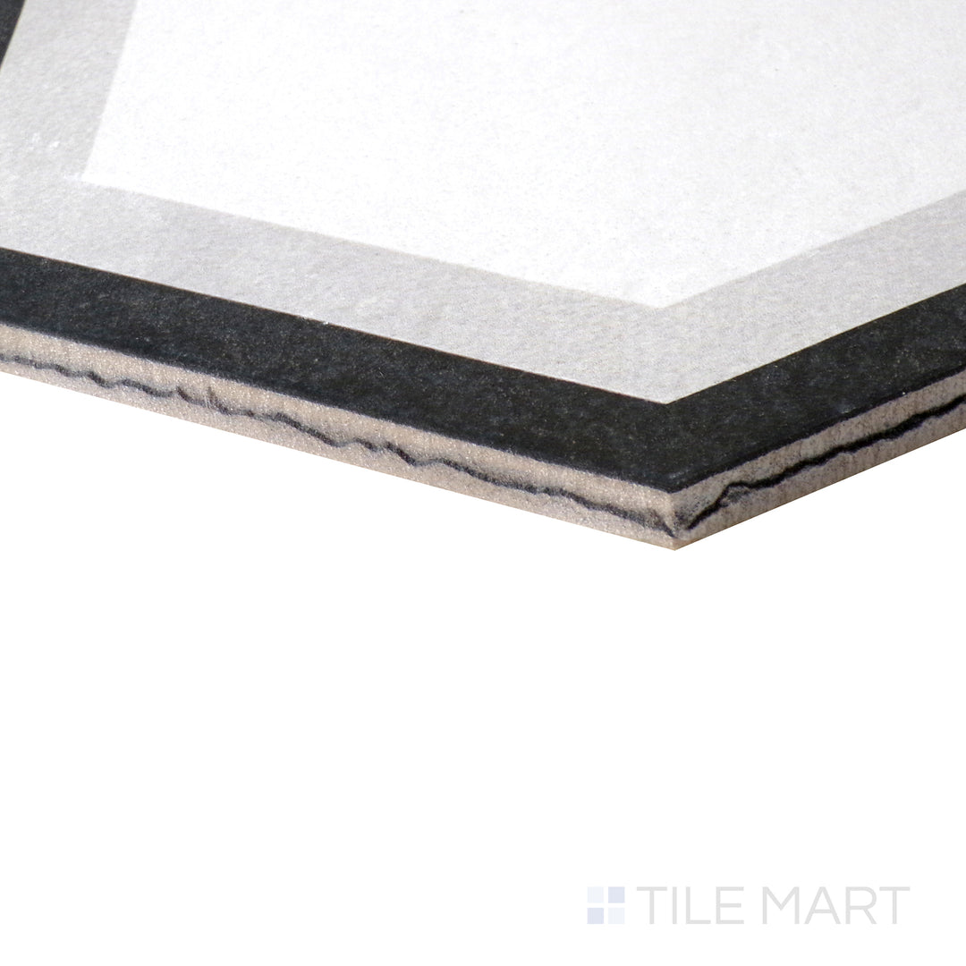 A finely detailed close-up of Allora Telaio 8.5X10 Matte Glazed Porcelain tile reveals its contemporary design with a muted matte glaze, creating a modern, elegant statement.