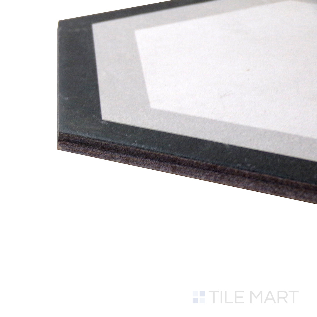 Corner-focused image of Allora Telaio 8.5x10 matte glazed porcelain tile, capturing its subtle design details, structured edges, and refined matte surface.