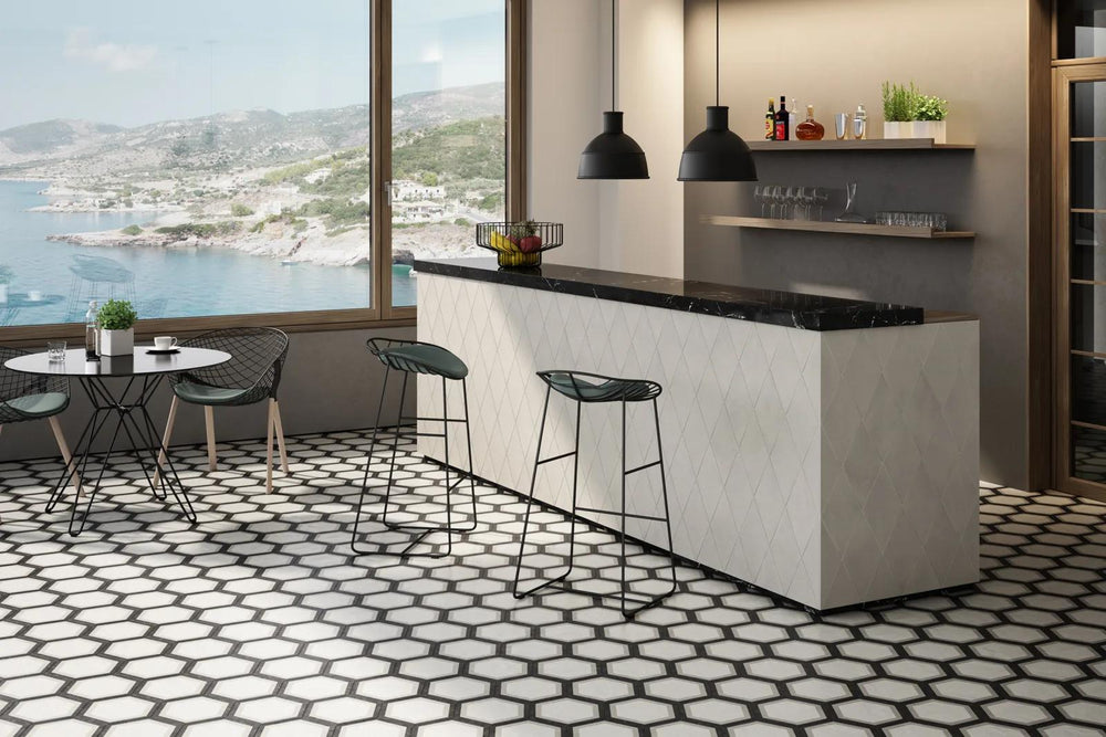 A beautifully structured pattern that brings character and charm, complemented by Allora Telaio 8.5X10 Matte Glazed Porcelain.