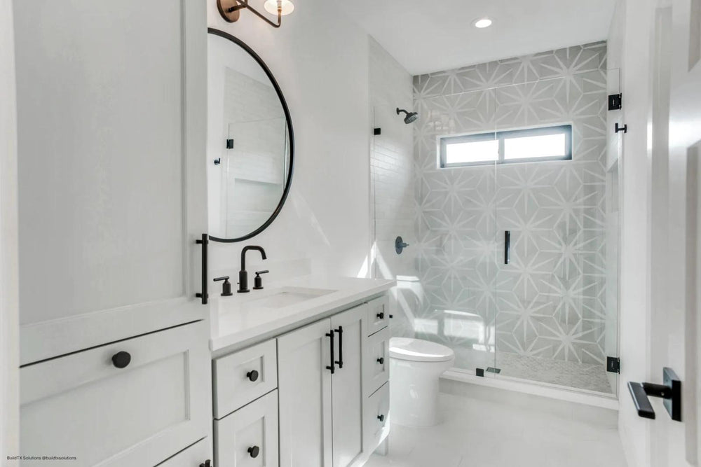 A star-inspired motif with timeless elegance, featuring Allora Stella 8.5X10 Matte Glazed Porcelain.