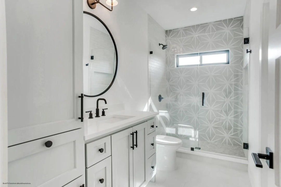 A star-inspired motif with timeless elegance, featuring Allora Stella 8.5X10 Matte Glazed Porcelain.