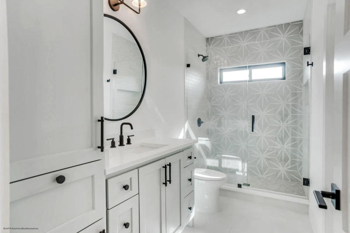 A star-inspired motif with timeless elegance, featuring Allora Stella 8.5X10 Matte Glazed Porcelain.