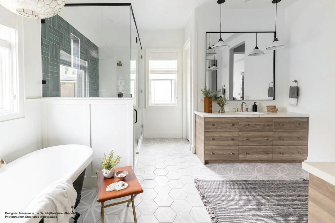 A decorative matte glazed porcelain tile, Allora Stella 8.5x10 showcases star-like motifs with a timeless appeal.