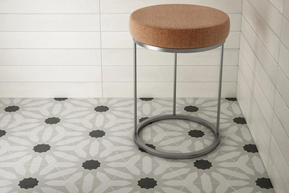 A delicate and floral-inspired pattern with a refined finish, highlighted by Allora Fiore 8.5X10 Matte Glazed Porcelain.