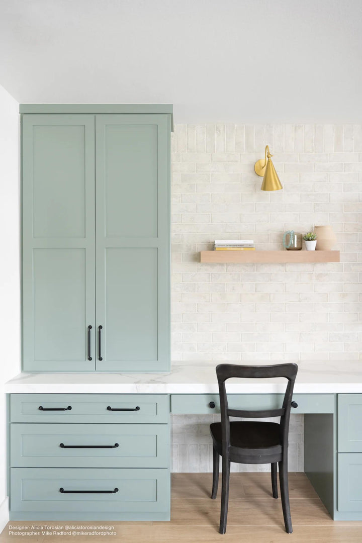 A soft gray hue that adds a timeless and industrial touch, complemented by Avondale Early Gray 2X8 Matte Brick.