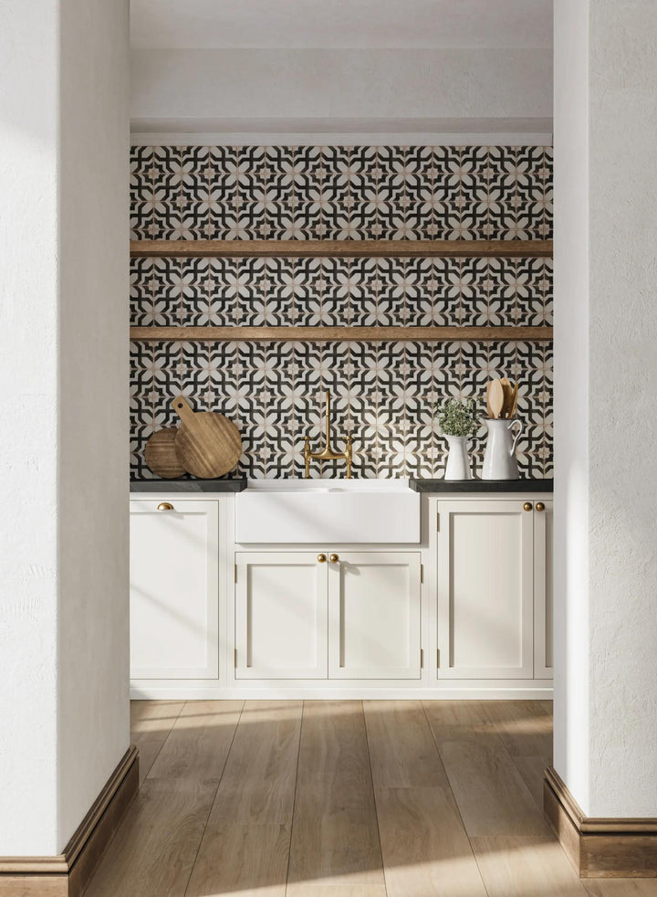 An elegant and warm surface with a classic matte texture, complemented by Casablanca Farissi 5X5 Matte Glazed Ceramic.