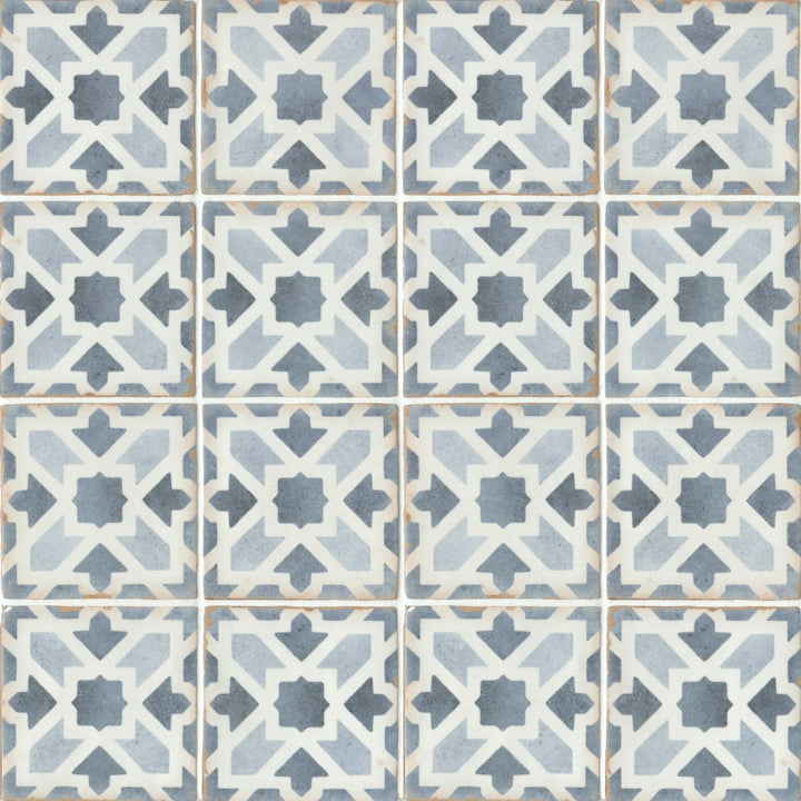 This top-down image of the Casablanca Gaza 5x5 matte glazed ceramic tile captures its artistic composition and textured matte surface, creating an earthy and stylish appeal.