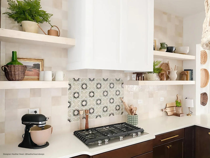 A sophisticated and neutral-toned space designed with Casablanca Torres 5X5 Matte Glazed Ceramic, delivering a sleek, minimalist aesthetic.