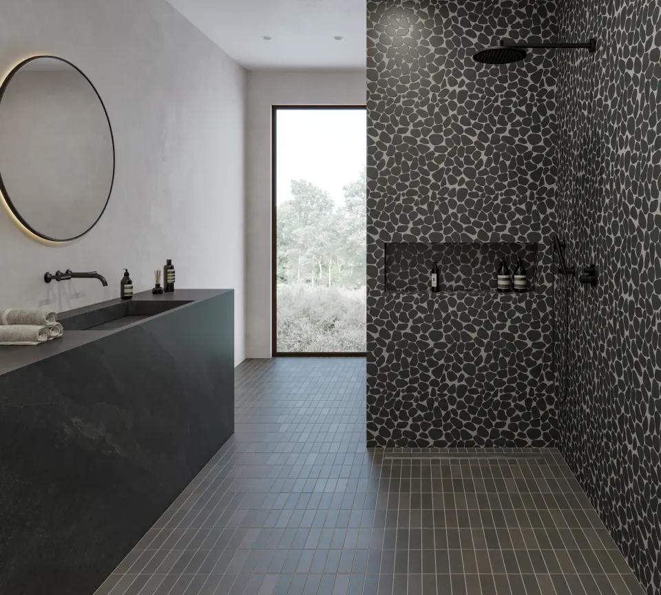 A sleek and bold matte surface with a deep black tone, featuring Celine Black 2X6 Matte Glazed Porcelain.