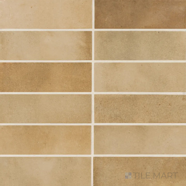 A top-down image of the Celine Cotto 2x6 matte glazed porcelain tile presents its warm, earthy cotto shade with a subtle matte sheen, adding a rustic charm.