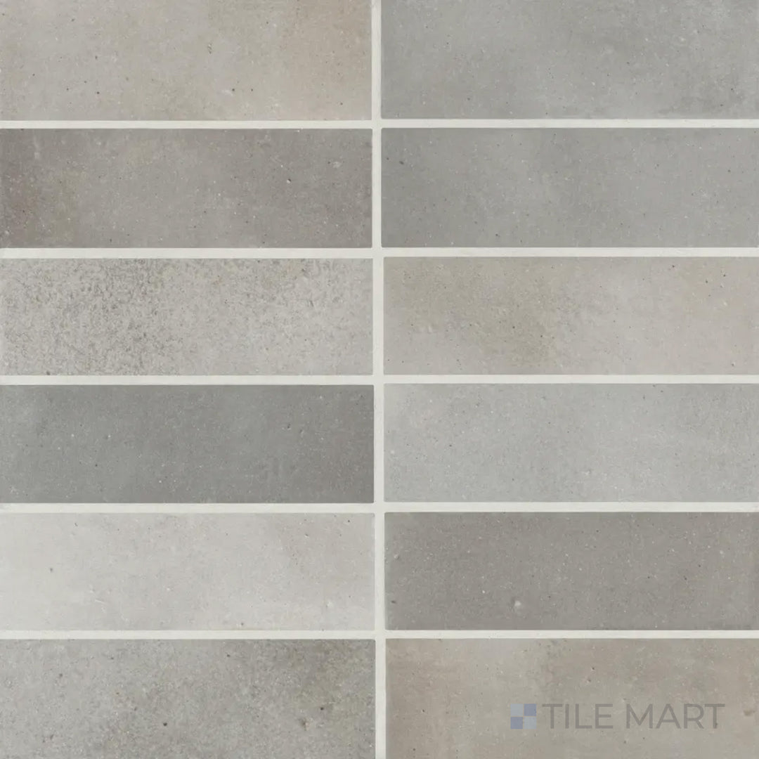 Aerial view of the Celine Greige 2x6 matte glazed porcelain tile captures its neutral greige tone and soft matte glaze, perfect for modern, minimalist aesthetics.