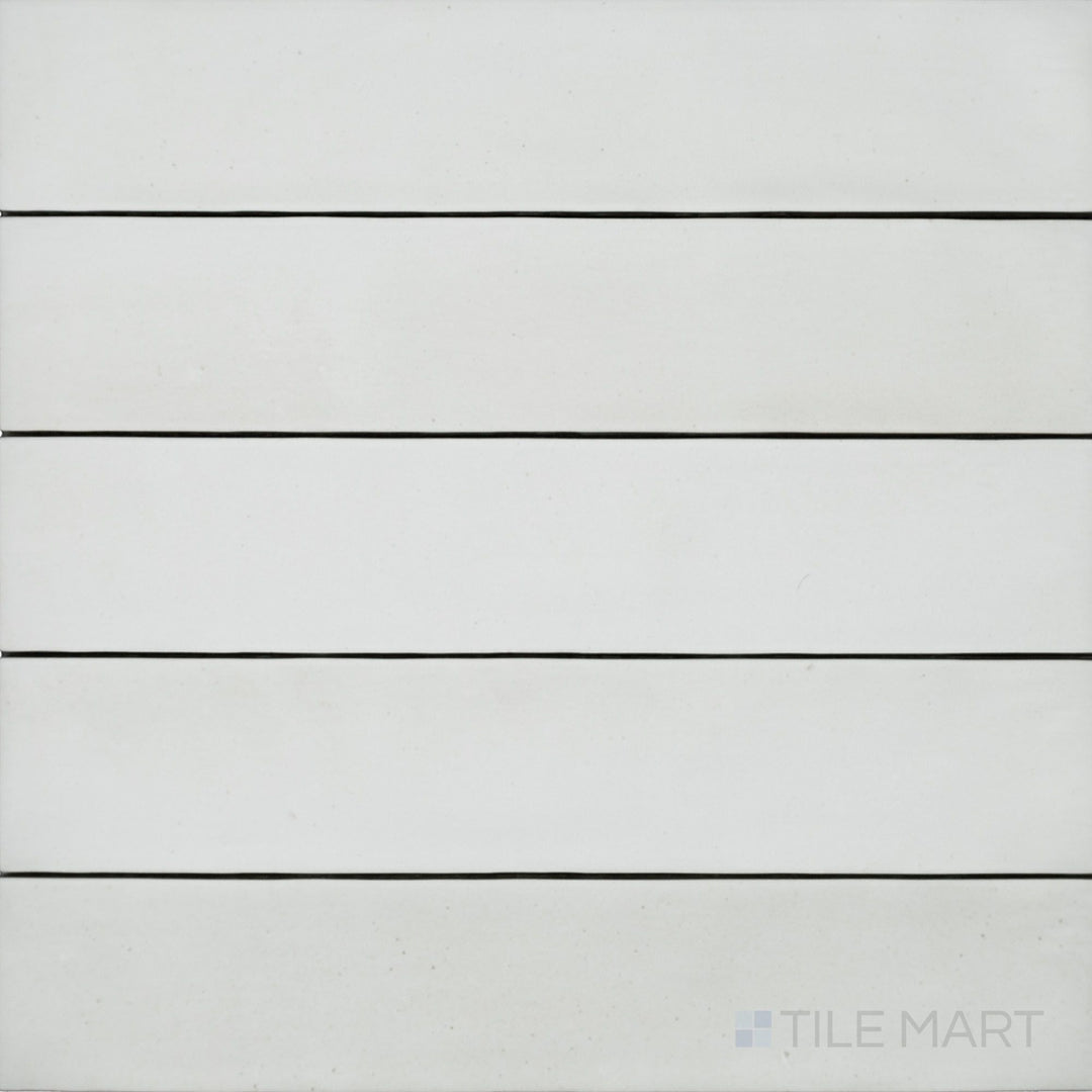 A bird’s-eye perspective of the Celine White 2.5x12 matte glazed porcelain tile presents its pristine white shade with a soft matte glaze, offering a timeless and clean look.