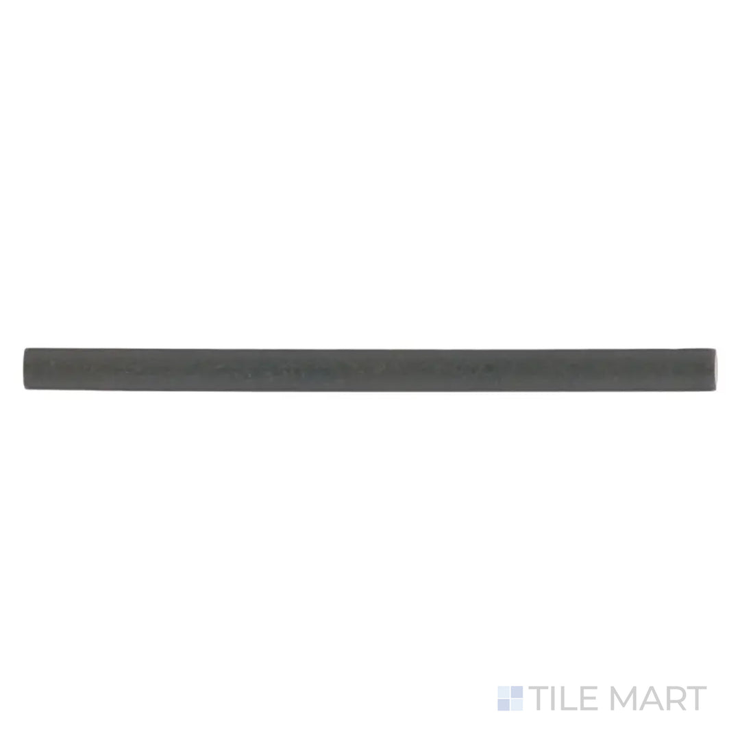 A detailed overhead perspective of the Celine Black 0.5X8 matte glazed porcelain Jolly trim tile presents its deep black shade, perfect for accentuating edges with a smooth matte finish.