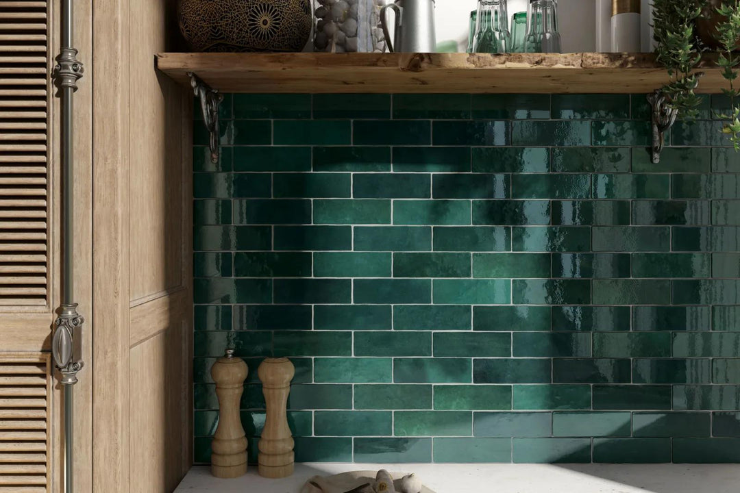 A natural green tone with a luminous gloss, bringing freshness and vibrancy with Cloe Green 2.5X8 Gloss Glazed Ceramic.