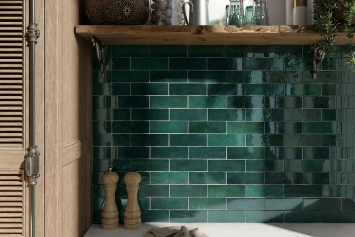 A natural green tone with a luminous gloss, bringing freshness and vibrancy with Cloe Green 2.5X8 Gloss Glazed Ceramic.