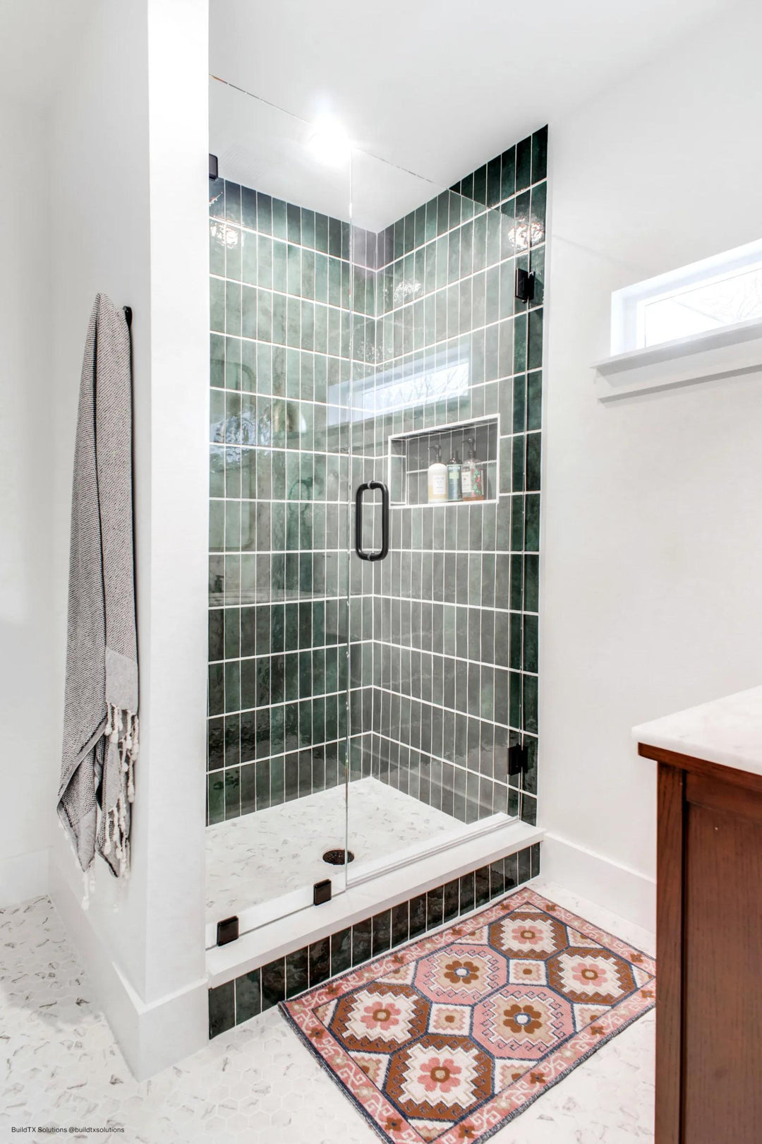 A nature-inspired room with Cloe Green 2.5X8 Gloss Glazed Ceramic, complementing both modern and rustic design styles.