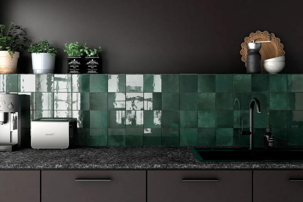 A natural green tone with a smooth polished surface, featured in Cloe Green 5X5 Gloss Glazed Ceramic.