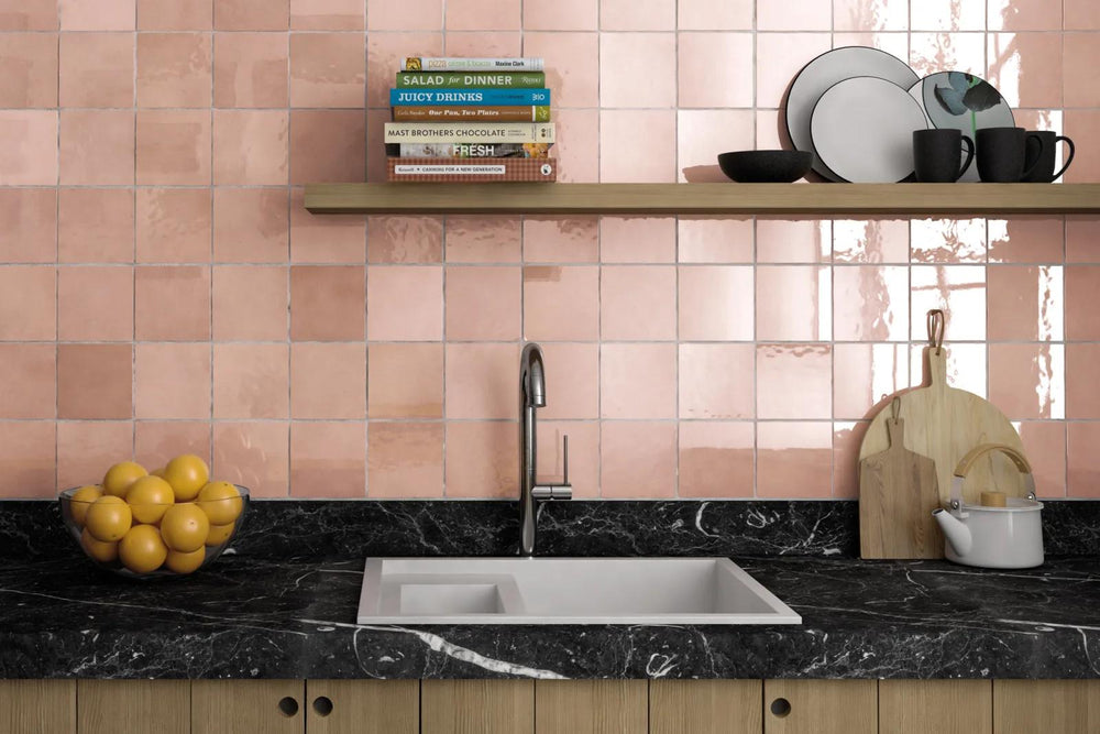 A soft pink hue in a polished finish, adding a delicate and charming touch with Cloe Pink 5X5 Gloss Glazed Ceramic.