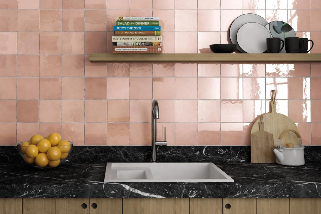 A soft pink hue in a polished finish, adding a delicate and charming touch with Cloe Pink 5X5 Gloss Glazed Ceramic.