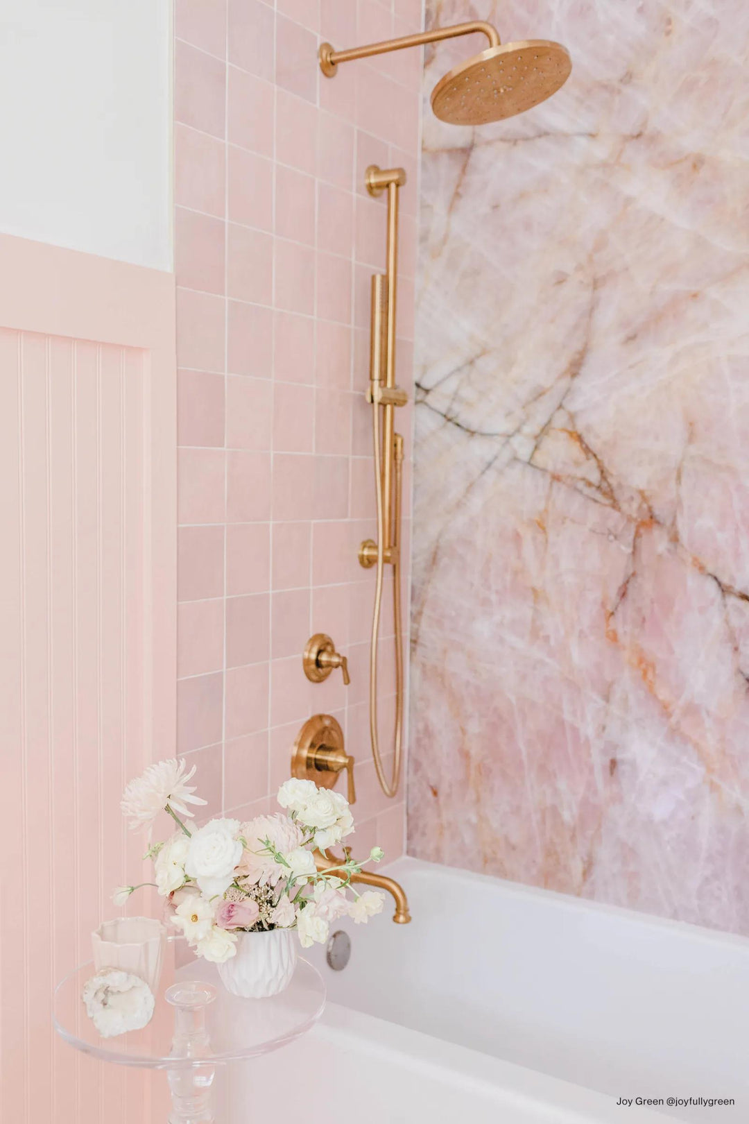 A delicate pink glossy ceramic tile, Cloe Pink 5x5 brings a soft, charming accent with a polished sheen.