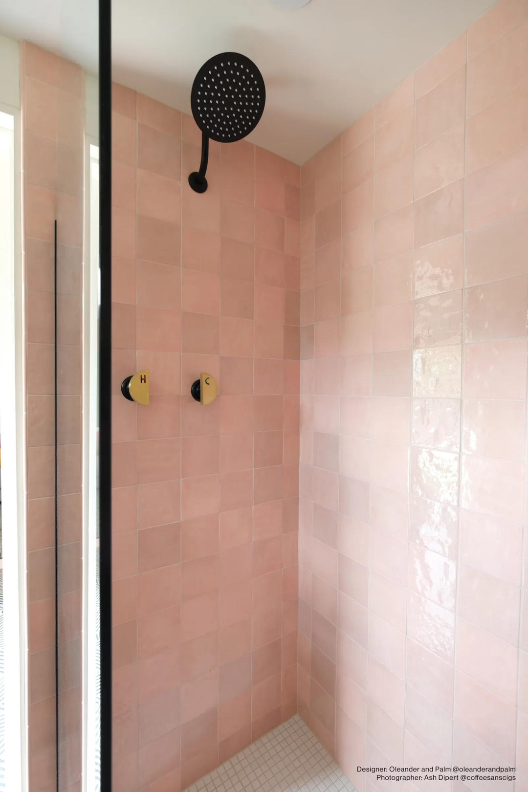 A soft pink glossy tile introduces a delicate touch of color, adding warmth and charm to the space with Cloe Pink 5x5 gloss glazed ceramic.