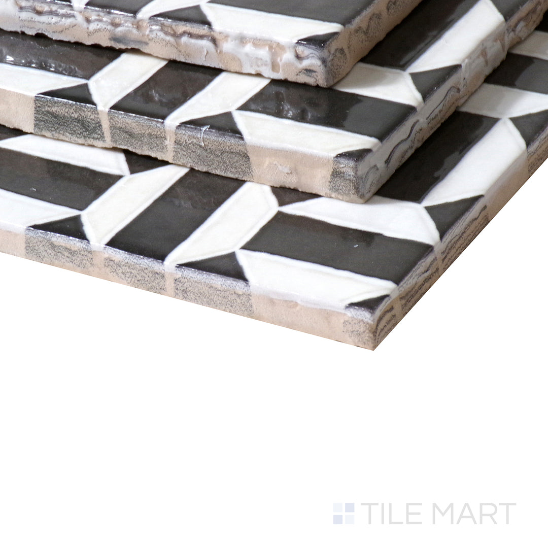 Side-angle close-up of Cloe Loire 5x5 gloss glazed ceramic tile, displaying its soft neutral hue, sleek polished surface, and crisp corner formation.