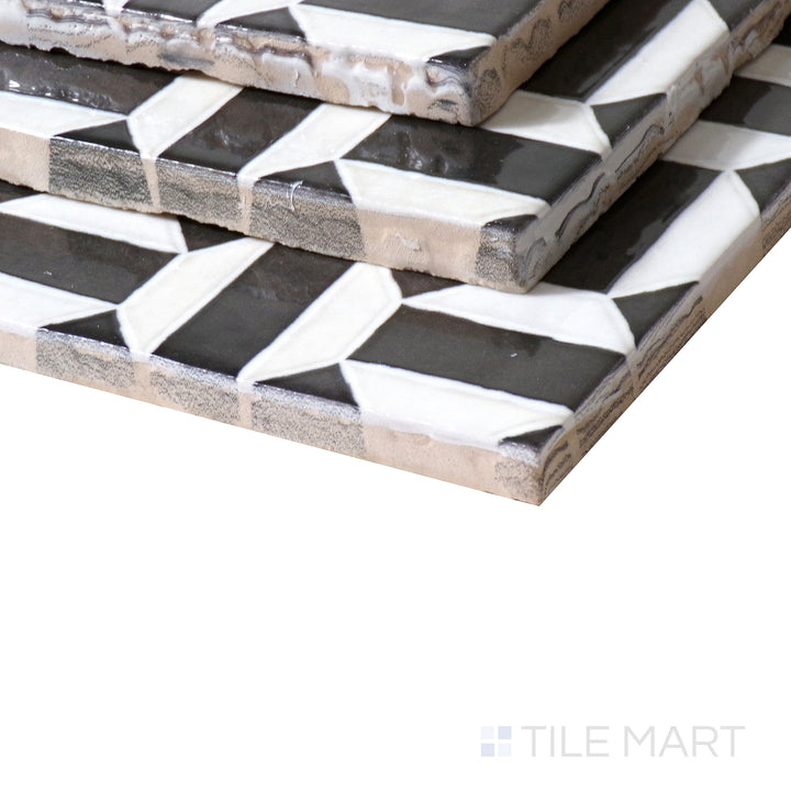 Side-angle close-up of Cloe Loire 5x5 gloss glazed ceramic tile, displaying its soft neutral hue, sleek polished surface, and crisp corner formation.