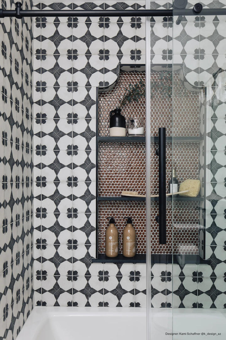 Modern space featuring Enchante Moderno 8x8 matte glazed porcelain tiles for a sleek, refined look.